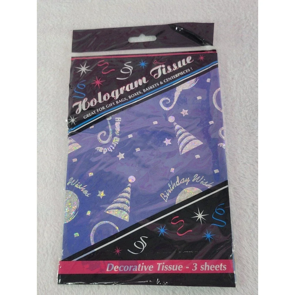 Hologram Birthday Decorative Tissue Paper 3 Gift Bags Wrapping Sheets NOS